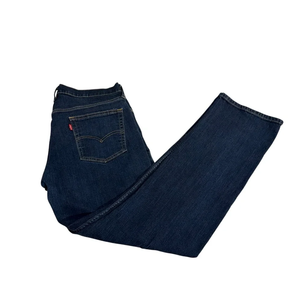Levis Straight Fit Dark Wash Denim Stretch Jeans Mens 32x30 Indigo Blue No Tag